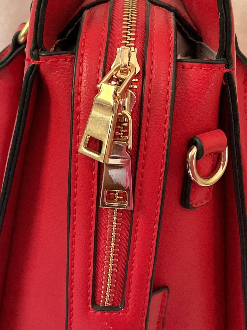 Red Structured Tote Bag Set Faux Leather Top Handle Crossbody Strap & Wallet - Picture 10 of 13
